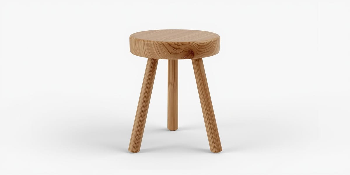 Image of a three-legged, wooden stool.