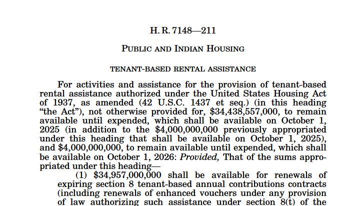 Text of the opening of HUD's Tenant-Based Rental Assistance appropriations account from the FY 2026 Act.